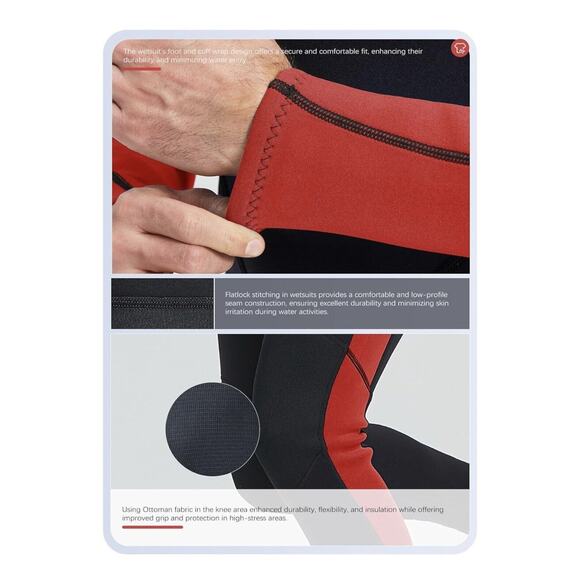 Hevto Pluto-1 3XL Men’s 3/2mm Black & Red Neoprene Wetsuit‎ Full Scuba Suits - Picture 7 of 7